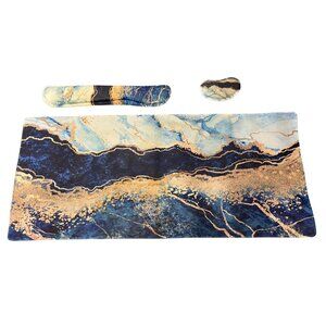Luxury Extended Mouse Pad & Wrist Support Set – Blue Marble Design